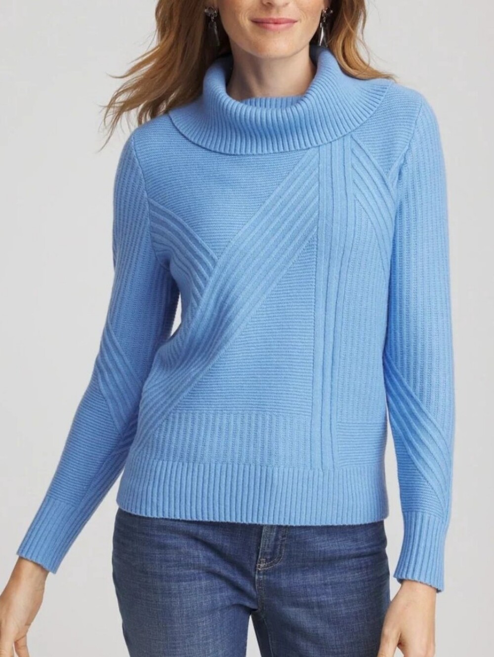 💎 Chico's Women's Top Ribbed Cowlneck Sweater TIDAL BLUE NWT